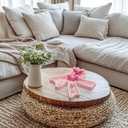 Sanwuta Pink Bow Rattan Vanity Tray Coquette Organizer for Cosmetics, Jewelry, Perfume, Candle, Key Cute Rattan Tray for Bathroom, Kitchen, Countertop, Enteryway, Toilet Tank, Sink