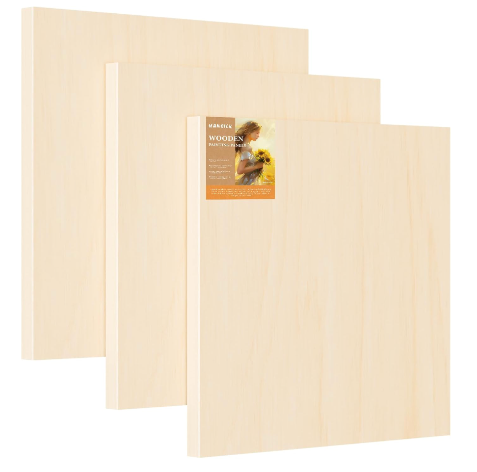 Wood Panels for DIY Painting - Christmas Crafts & Home Décor | 12x12 Inch Canvas Wood Boards, Unfinished Wooden Canvas for Adults (3-Pack)