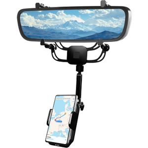 Rear View Mirror Phone Holder Solid Metal Arm Car Phone Mount, Universal Fit for iPhone & Android, Foldable 360 Rotation Clip, Sleek Hands-Free Design Stable Mount for Navigation & Calls