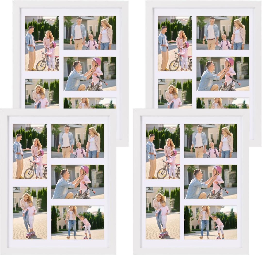PHAREGE 5 Openings 4x6 Picture Frame Collage White 4 Pack, 11x14 Poster Frame set of 4, Display Family Wedding Photos Horizontal or Vertical on The Wall