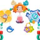 Adjustable Baby Stroller Arch Toy, Car Seat Toys for Infants 6-12 Months Bassinet Hanging Toy Bar Attachment with Mirror & Sound, Crib Comfort Gift for Birthday, Baby Shower