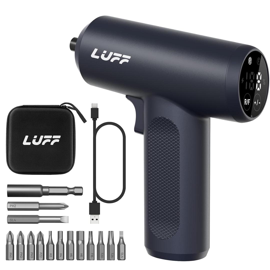 Electric Screwdriver Set, 4V Cordless Rechargeable Screwdriver with Digital Display 8 Settings, 5 N.m Torque, 2000 mAh Battery USB-C, Storage Bag, LED Light, 15 Bits for Furniture/Electrical Repairs