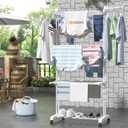 HOMIDEC Clothes Drying Rack, Large 4-Tier Foldable Drying Rack Clothing(67.7H x 19.7W x 30L Inches), Movable with 4 Castors. Multifunctional Stainless Steel Laundry Drying Rack, White
