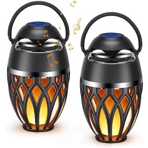 MOFOKEAY 2 Pack Outdoor Bluetooth Speakers,Wireless Speaker with LED Flame Speaker BT 5.0,Waterproof Torch Lantern for Patio Pool Party,Gifts for Women Men