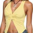 Yellow Halter Top Women Backless Tank Top Sleeveless Asymmetrical Twist Front Tops Y2k Trendy XS