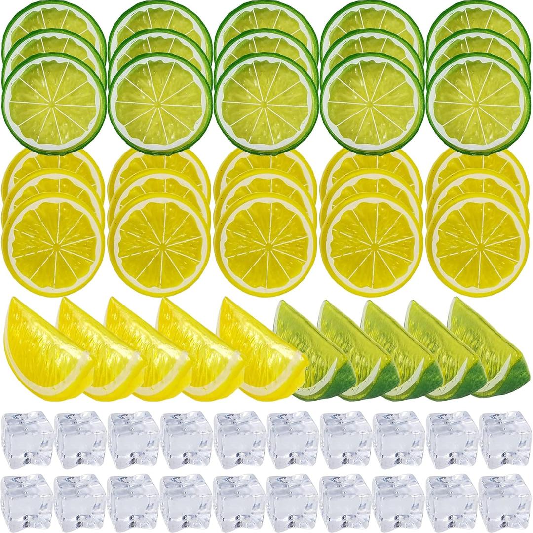 60PCS Artificial Lemon Slices Blocks and Fake Ice Cubes