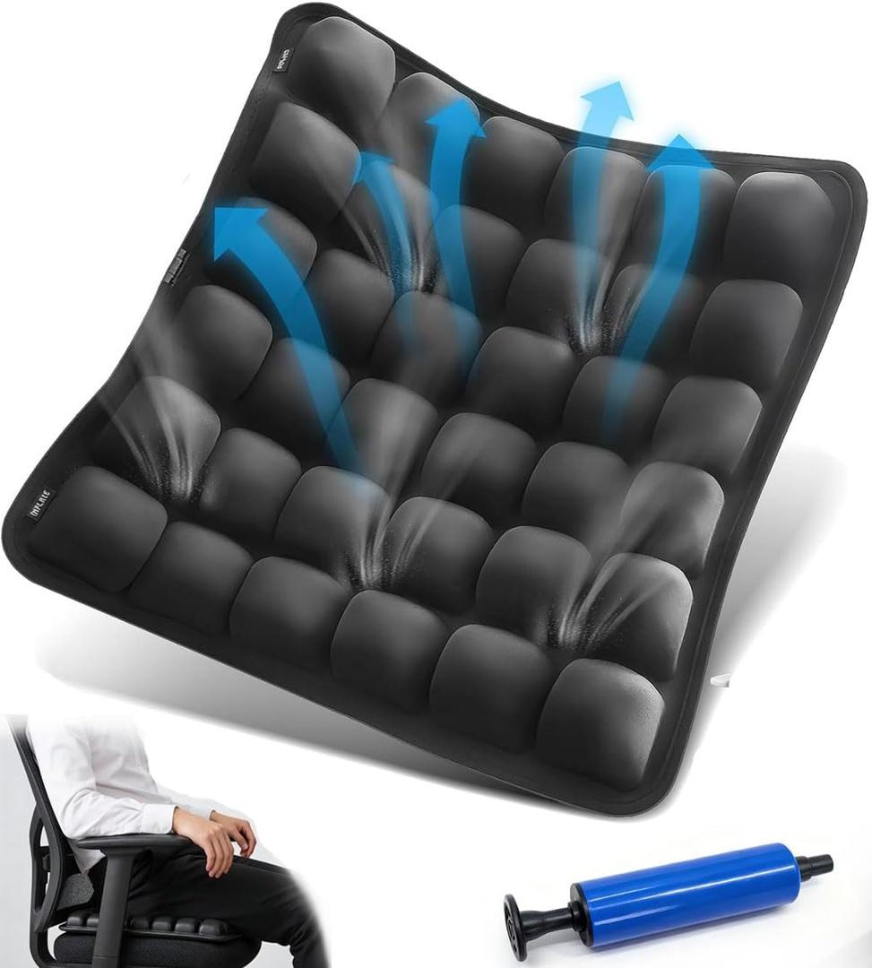 Sondur Travel Cushion, Portable Airplane Seat Cushion for Long Flights 3D Air Cel Inflatable Seat Cushion for Air Travel with Air Pump for Car, Office, Stadium, Ergonomic Comfort Support, Heavy Duty