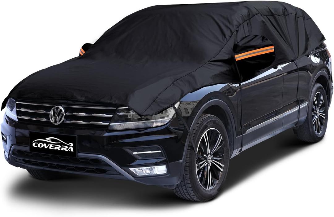 Half Car Cover Top, Hail Protector Car Cover with Cotton Liner, Sunroof & Windshield Cover for Ice and Snow, All Weather Vehicle Body Cover for Sun, Rain, Dust, Fit SUV M