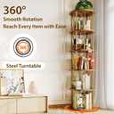 5 Tier Rotating Bookshelf Tower, Revolving Bookcase, 360 Round Spinning Book Shelf, Narrow Swivel Bookshelves Vertical Turning Corner Bookshelf Organizer for Bedroom, Living Room, Gold & Brown