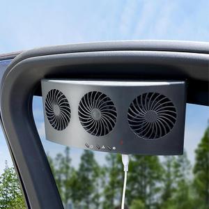 Solar Powered Car Ventilator, Solar Powered Car Exhaust Fan, Car Radiator, Car Cooling Fan (Black with USB)