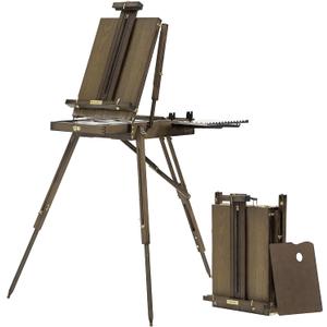 ATWORTH French Easel for Painting: Deluxe Beech Wood Plein Air Easel Stand with Metal Side Tray - Portable Sketchbox for Outdoor Field & Studio - Holds Canvas up to 34"- Gray Walnut, 24.6 inches
