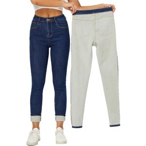 Yehopere Women's Winter Fleece Lined Jeans Slim Fit Warm Skinny High Waist Denim Jean (Blue) Size Small