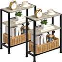 Narrow Side Table Set of 2 for Small Space, 2-Tier Small End Table with Shelf Holder, Slim Nightstand, Skinny Snack Couch Table in Living Room, Bedroom, Study, Kitchen and Balcony (Greige)