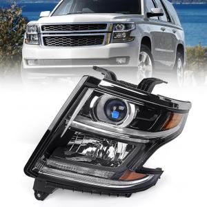 FIONE Headlight Compatible with Chevy Tahoe/Suburban 2015-2020 DRL Halogen Headlamp NOT HID Black Housing Left Driver Side LH W/O Bulbs