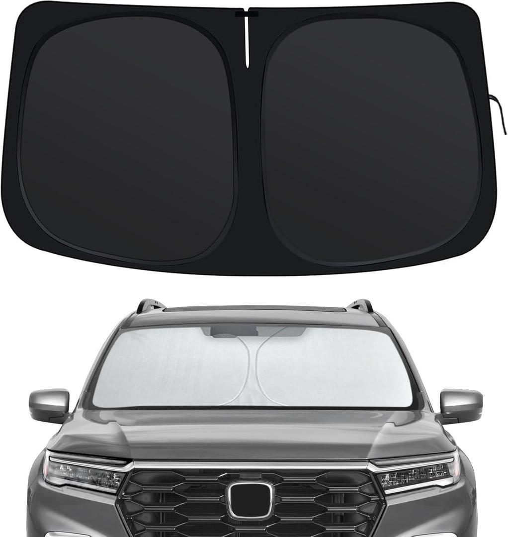 Windshield Sun Shade for Honda Pilot 2016-2025, Front Window Shades Custom Fit for Pilot, Foldable Car Sun Shield with Steering Wheel Sunshade to Block UV Keep Car Cool
