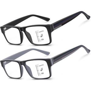 SKYOAK Excellent TR90 Unbreakable Progressive Multifocus Reading Glasses for Men, Thick Frame Anti Blue Light/UV Readers, 2 PACK Quality Chunky Computer Glass No-Line Multifocal Eyeglasses C1, +1.25x