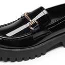 DREAM PAIRS Loafers for Women Platform Chunky Penny Loafer Slip On Casual Dressy Business Shoes with Arch Support (7, Black-patent)