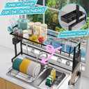 Over the Sink Dish Drying Drainer Rack - Height & Width Adjustable Large Capacity Stainless Steel Kitchen Storage Organization Plate Strainers Above Kitchen Counter (W24.4-38.2" ~ H17.7-22.1" Black)