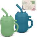MCGMITT Silicone Baby Sippy Cup, 2 Pack Leak Proof Straw Cup for 6 12 18 Months, 5oz BPA Free Non Toxic Toddlers Training Cup with Handle, Soft Bite-Resistant Straw, Microwave & Dishwasher Safe