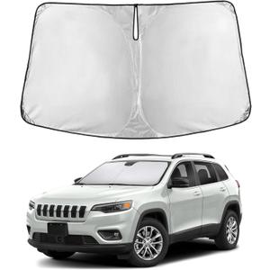 EcoNour Windshield Sunshade Compatible for Jeep Cherokee SUV (Not for Jeep Grand Cherokee) 2014-2021 2022 2023, 2026, Sun Visor for Front Window Sun Shade Cover, UV Heat Protector, Car Accessories