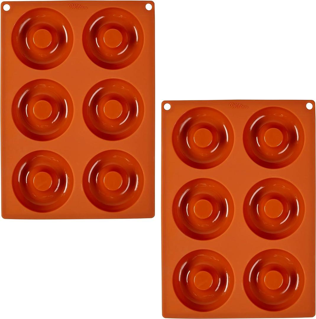 Wilton Non-Stick Food-Grade Silicone Donut Pans, Baking Pans, Set of 2 (Orange)