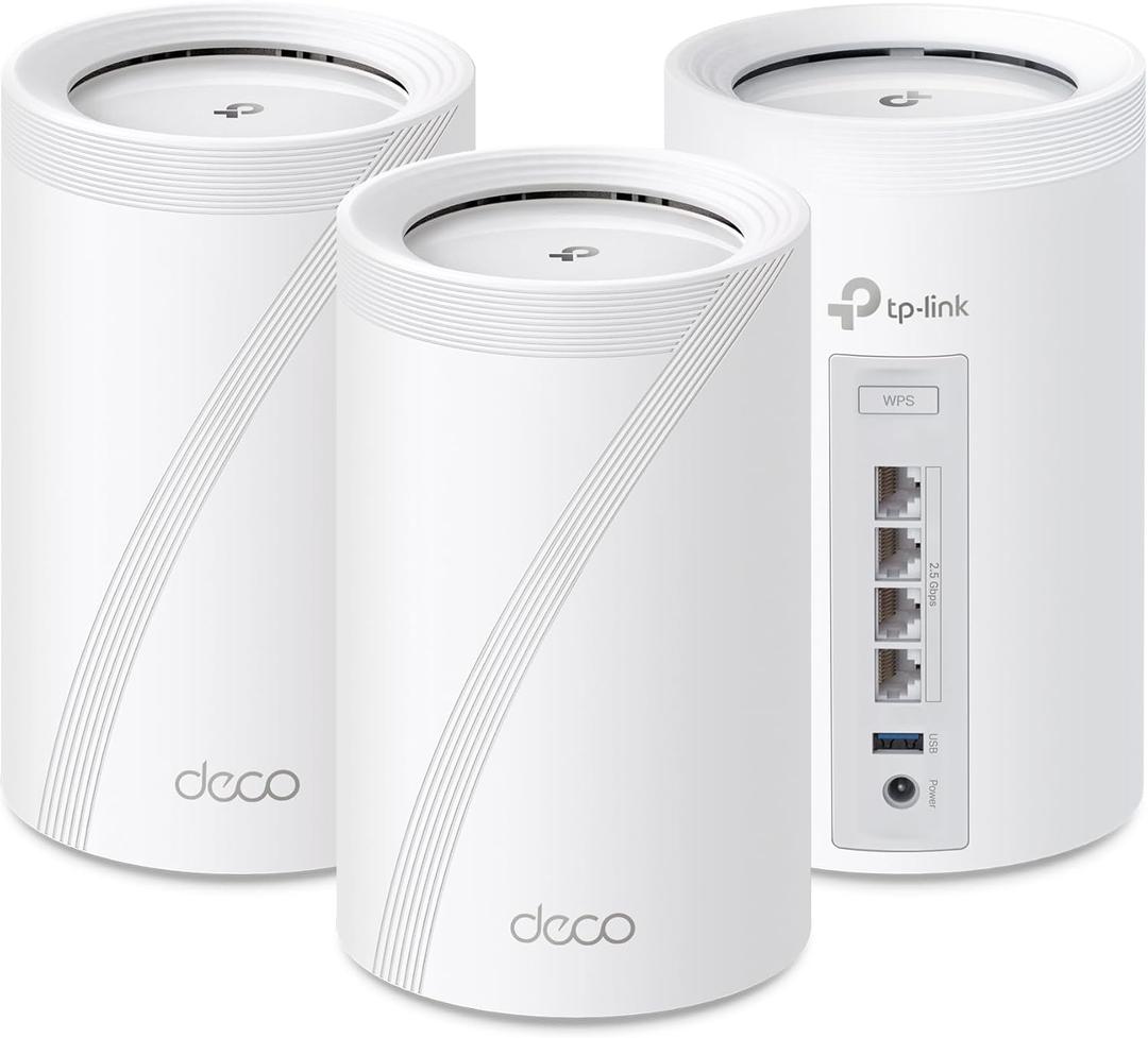 TP-Link Deco BE63 Tri-Band WiFi 7 BE10000 Whole Home Mesh System - 6-Stream 10 Gbps, 4x2.5G Ports Wired Backhaul, 4X Smart Internal Antennas, VPN, MU-MIMO, HomeShield, Free Expert Support (3-Pack)
