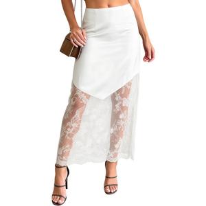 Women's 2026 Lace Patchwork Bodycon Skirt - High Waist Elegant Solid Maxi Long Skirt
