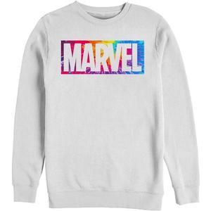 Marvel Men's Classic Brick Tie-dye Pullover Crew Fleece (Medium, White)