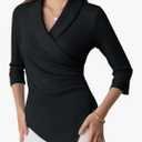 GRACE KARIN Women Dressy Wrap Work Tops, V Neck Business Casual Blouses, 3/4 Sleeve Ruched Elegant Shirts XL