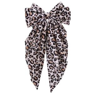 Leopard Print Velvet Large Hair Bow Long Tail Bowknot Hair Barrette Clip 8.26 Inch Women Girls Fall Winter Ponytail Holder Hair Accessories