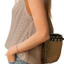 Langwyqu Womens Cap Sleeve Tops Summer Crew Neck Shirt Lightweight Crochet Knit Sweater (Small)