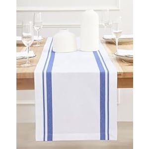 PurpleEssences French Striped Table Runner 72 inches Long Stripe Runner 14 x 72 Inch 100% Cotton - Durable Washable Fabric for Spring Summer Easter - Red and White