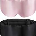 Silk Eye Mask for Sleeping Pack of 2, 100% Natural Silk Sleep Masks for Women Men, Soft Pressureless Cooling Blackout Satin Eye Mask Fits All Heads with Adjustable Strap for Home & Travel, Black and Pink