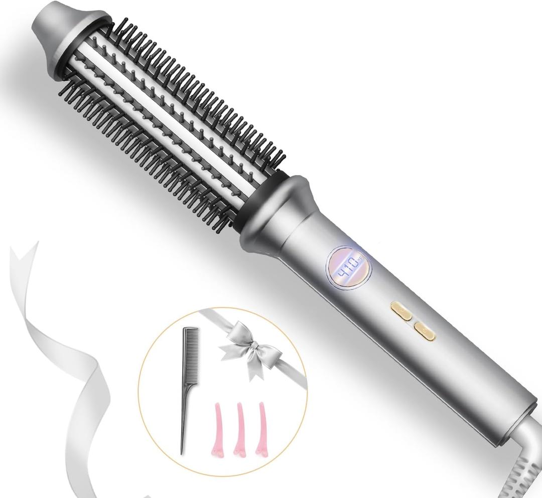 Thermal Brush, Avvnee Curling Iron for Easy Hair Styling, 1.26 Inch Hot Curling Wand, 30s Fast Heating Hested Round Brush for Long Hair (Gray)