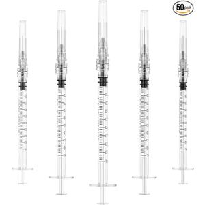 1mL/cc Disposable Luer Lock Syringe 27G 1/2 inch for Lab Use, Individually Wrapped, Pack of 50