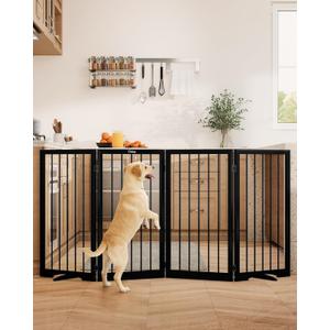 32" Extra Tall Freestanding Dog Gate, Foldable Pet Gate for Doorways Stairs Hallways, 4-Panel Dog Fence with Support Feet for Stability, Folding Puppy Gate Easy to Carry No Drilling 72"x32"