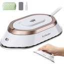 Newbealer Travel Iron with Dual Voltage - 120V/220V Lightweight Dry Iron for Clothes (No Steam), Non-Stick Ceramic Soleplate, 302℉ Heat Press Machine, w/Spray Bottle, Pouch & Silicone Stand (White)