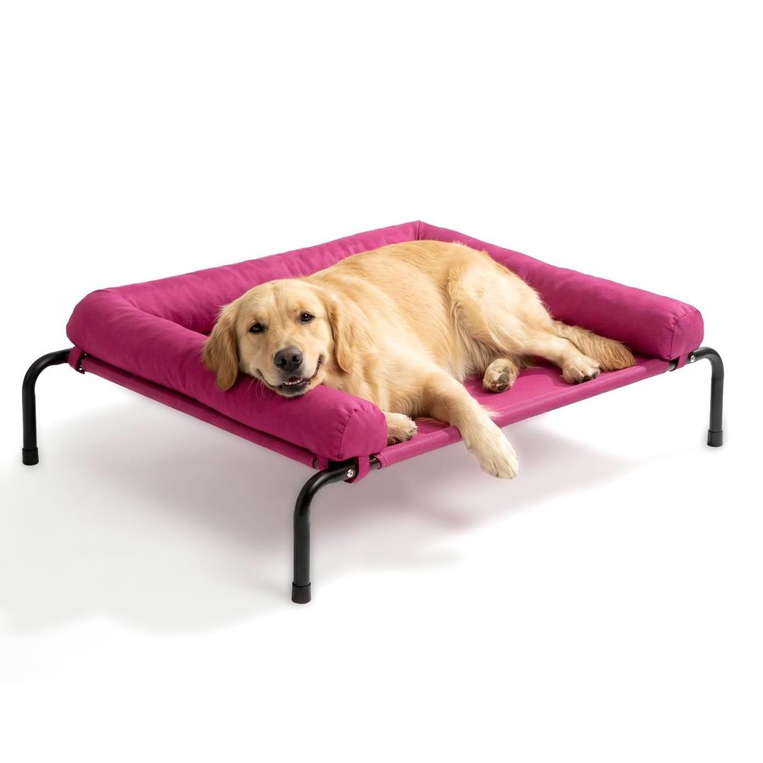 Cooling Elevated Dog Bed for Large Dogs, Portable Indoor & Outdoor Raised Dog Bed with Breathable Mesh, Chew Proof Pet Hammock Cots with Removable and Waterproof Bolsters