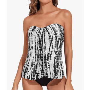 Tempt Me Two Piece Tankini Bathing Suits for Women Halter Bandeau Swim Top with Bottom Flyaway Tummy Control Swimsuit, Size: XXL