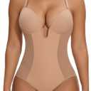 SHAPERIN Women's Backless Body Shaper Bra Faja U Plunge Low Back Thong Shapewear Tummy Control Deep V Bodysuit, XXL