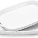 DOWAN Serving Tray with Handles, 15.4" Large Platters for Wedding Decor, Porcelain Serving Dish for Entertaining, White Plates for Salad Meat Fruit Dessert, Set of 2