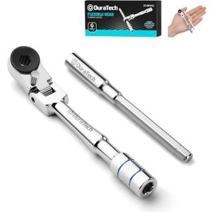 DURATECH 1/4" Flex Head T-Handle Ratchet, Mini Ratchet Wrench with Hex Bit Extension Set, Compatible with Standard 1/4" Hex Bits or Sockets, Portable and Versatile Repair Tool for Tight Spaces