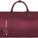 Garment Bags for Travel, Convertible Suit Travel Bag for Women, Stylish Carry On Garment Bag with Toiletry Pocket, Shoulder Strap and Shoes Compartment, 2 in 1 Foldable PU Leather Duffle Bag, Sangria