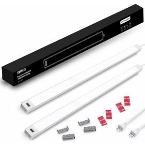 MYPLUS 2Pcs 24 Inch Under Cabinet Lights with Hand Wave, Under Counter Lighting 4000K Natural White,Dimmable,Plug and Play,LED Lights for Kitchen Cabinet, Cupboard, Closet, Desk (24" two-pack)