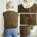 Women's Winter Outerwear Vests Crop Puffer Vest Lightweight Sleeveless Padded High Stand Collar Jacket (Brown, L)