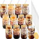 12 Set Employee Appreciation Gifts Thank You Glass Cups Gifts for Staff Coworker Appreciation Cups 16 oz Can Shaped Beer Glass with Lids Straws Brushes for Teacher Nurse(Best Team Ever)
