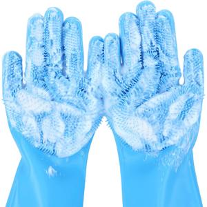Pecute Pet Grooming Gloves Large, Heat Resistant Cat Bathing Gloves with High-Density Teeth, Silicone Dog Bathing Gloves with Enhanced Five Finger Design, for Washing, Bathing, and Massaging (Blue)