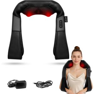 Shiatsu Neck and Back Massager with Heat, Electric Deep Tissue 4D Kneading Massage for Shoulder, Back, Neck and Full Body Muscle Pain Relief, Home, Car, Office Use PJ100, Black
