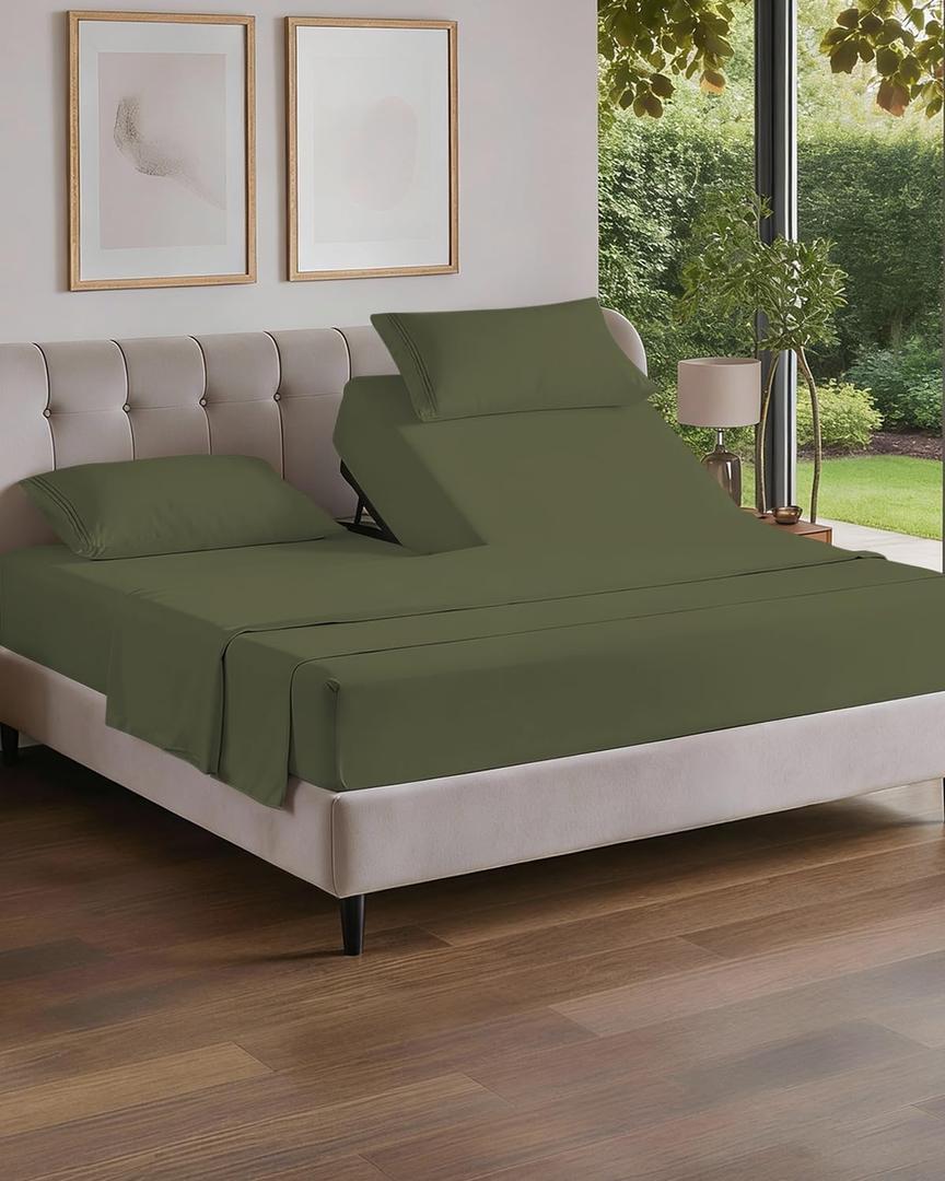 Flex Top Split Head King 4 Piece Sheet Set - Comfy Breathable & Cooling Bed Sheets Set - Hotel Luxury Bedding for Women, Men, Kids, Teens, Boys & Girls - Deep Pockets, Soft and Oeko-Tex - Sage Green