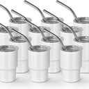AGH 3 oz Mini Tumbler Shot Glass with Straw and Lid White Stainless Steel Sublimation Tumblers Double Wall Vacuum Insulated Cups, 12 Pack
